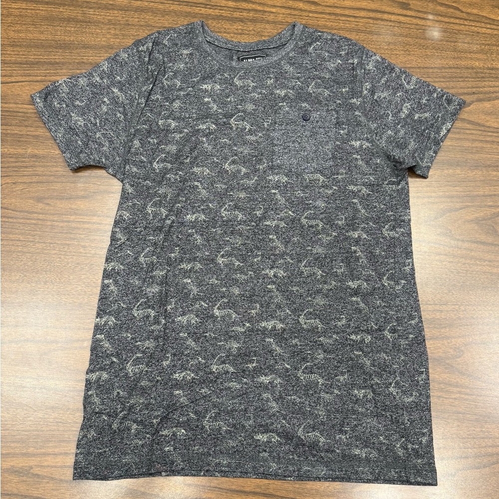 🦕 Men's Gray Dinosaur 🦖 Patterned Short Sleeve Tee by Alpha Beta Size Large